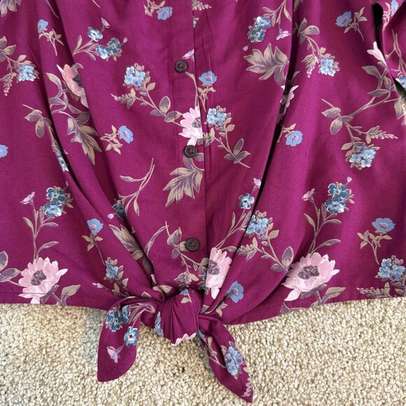 NWT Abercrombie Floral Long Sleeve Crop Tie Front Button Down Top Girls 9/10 - Picture 5 of 9
